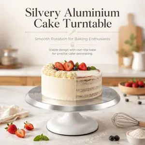 Silver Color Aluminum Cake Turntable, Smooth Rotating Fondant Stand, Non-Slip Stable Base, Round Baking Rotation Table, Home DIY Cake Decoration Tool