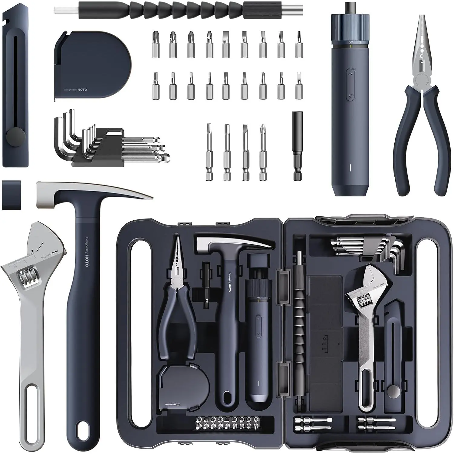 40-piece dormitory tool set, household tool set| 14 tools and 26 accessories, smart electric screwdriver (LED light, 3 torque settings), professional-grade compact storage case