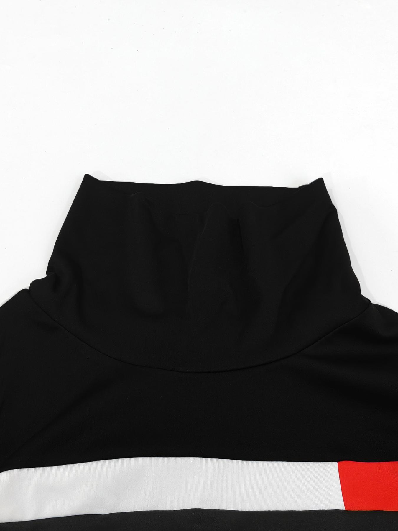 Women's Patchwork Jersey Sweatshirt & Pants Set, Casual Fitted Long Sleeve High Neck Pullover & Trousers, Women's Fall & Winter Clothes for Daily Wear, Womenswear