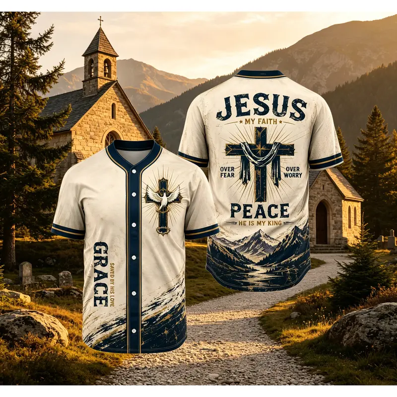 Men's V-Neck Jesus Christian Baseball Jersey - Breathable Short Sleeve Male Fit Tops, Sporty Chic Casual Wear, Multi-Size (2xl,3xl,4xl) Spring Summer Essential, Ideal for Father's Day, 4th July USA 250 Independence Day, TikTokMadeMeBuyIt TikTokShop