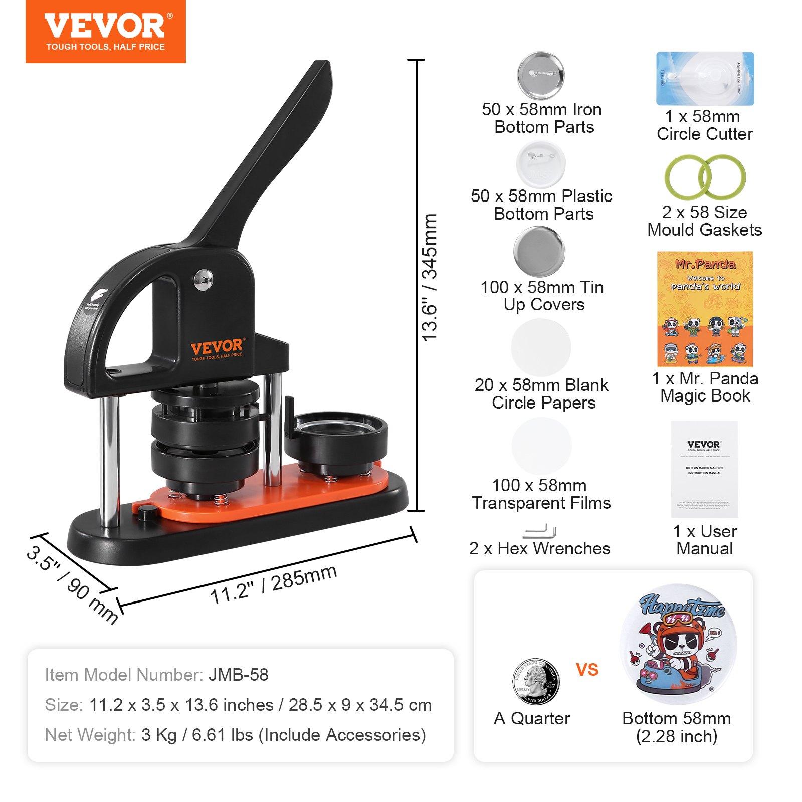 VEVOR Button Maker Machine, 2.28 inch/58mm Pin Maker with 100pcs Button Parts, Ergonomic Arc Handle Punch Press Kit, Button Maker with Panda Magic Book, For Children DIY Gifts and Christmas VEVOR Button Maker Machine, 2.28 inch/58mm Pin Maker with 100pcs Button Parts, Ergonomic Arc Handle Punch Press Kit, Button Maker with Panda Magic Book, For Children DIY Gifts and Christmas