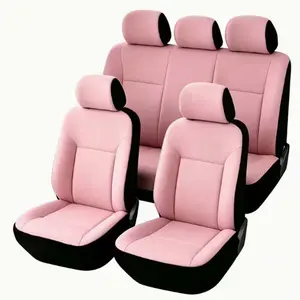 Stylish Solid Color Design Universal Car Seat Covers, All-Season, Flat Fabric Material, 5-Seat Full Car Covers (2 Front Seat Covers + 1 Rear Seat Cushion Cover + 1 Rear Backrest Cover + 5 Headrest Covers)