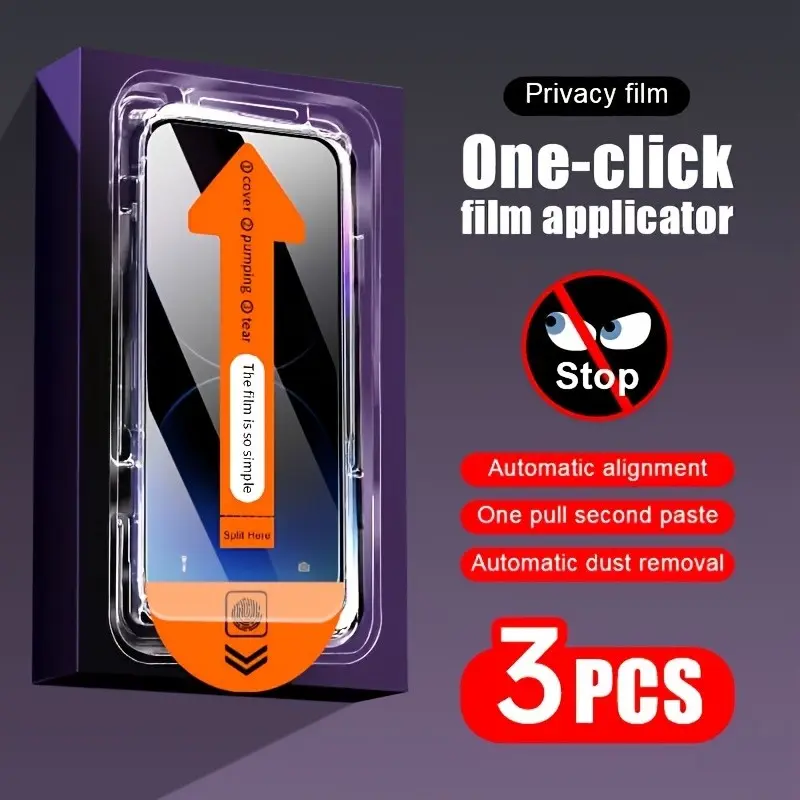 Three-Pack Anti-Spy Tempered Glass Screen Protector for iPhone X to 17 Pro Max, 9h Hardness, Bubble-Free, Privacy Protection