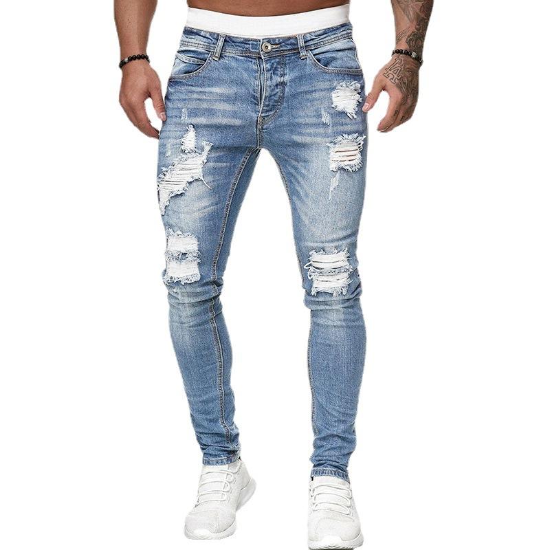 Men’S Casual Slim-Fit Denim For Streetwear Fans Suitable For Daily Wear And City Use Medium Elasticity Medium Weight Soft And Comfortable With A Distressed Look Men’S Solid-Color Multicolor High Street Low Rise jeans