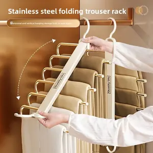 Foldable Pants Hanger Household Pants Clip Hanger Special Multi-layer Multi-functional Pants Rack Traceless Anti-slip Pants Storage Organizer