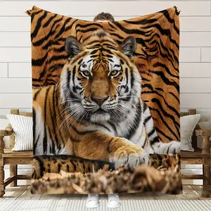 Contemporary Tiger Print Fleece Blanket - Soft Breathable 100% Polyester, High-Definition Digital Design, All-Season Cozy Throw For Couch, Bed, Or Gift - Machine Washable