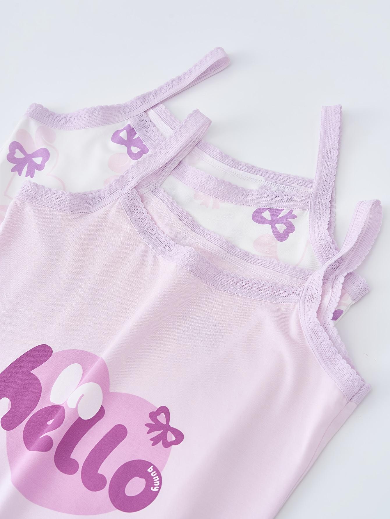 [4pcs Cotton Tank Tops] 4pcs Cotton & Polyester Girls' Tank Tops |             Cartoon Patterns, Medium Stretch, Knit, Regular Fit, with Contrast Lace Detail |             Casual & Wear, All-Season Vest Tanks Ages 12 and Under,-Resistant