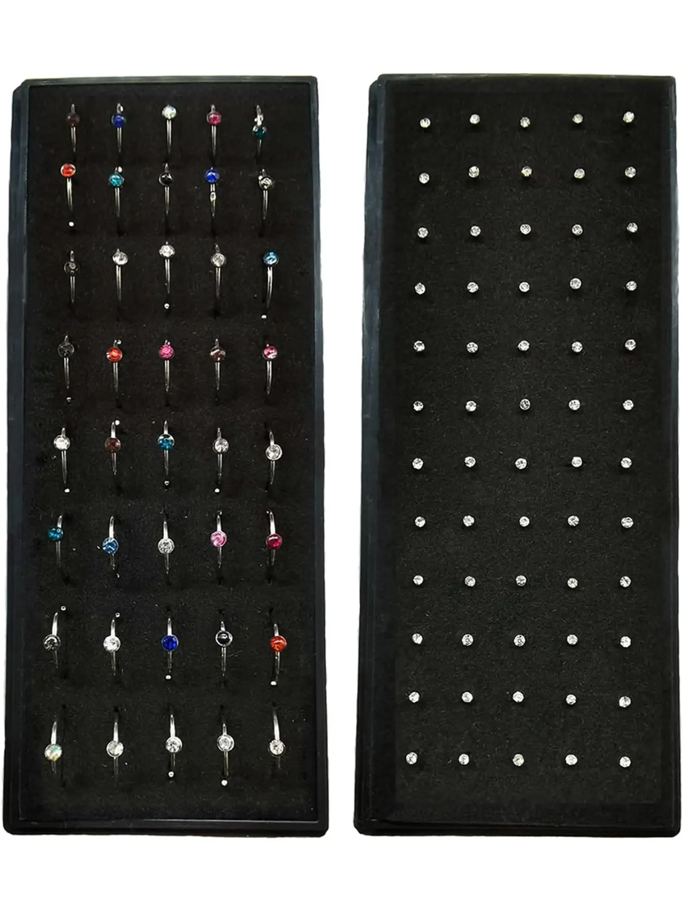100 Pcs Stainless Steel Multicolor Zircon Nose Rings, Ear Hooks Included, Unisex, Suitable for Bridge or Cartilage Piercing