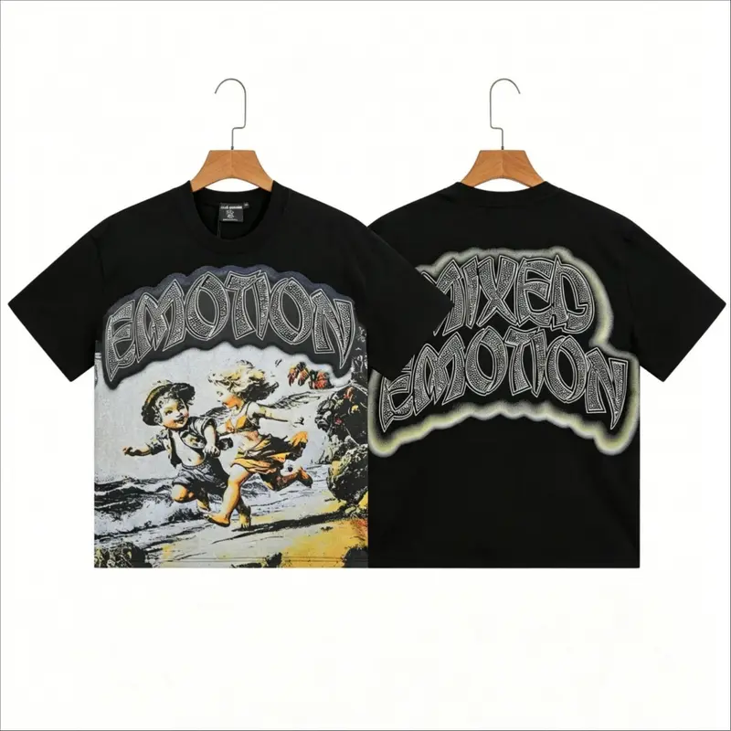 Mixed Emotion Diamond Angel Graphic T-Shirt Vintage Washed Oversized Heavyweight Cotton Rhinestone Gothic Grunge Y2K Streetwear Hip Hop Crewneck Summer Men Trendy Top tiktokshopbacktoschool