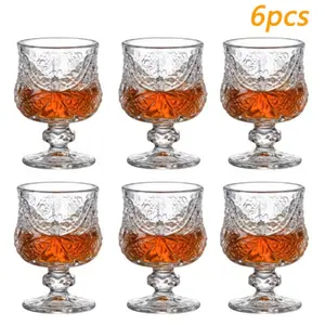 6-Pack 1.52oz Glass Shot Glasses, Embossed Design, Ideal for Whiskey, Spirits, Sake, Fruit Tea, Vodka, Brandy, Perfect for Home Bar, Whiskey Glass Set