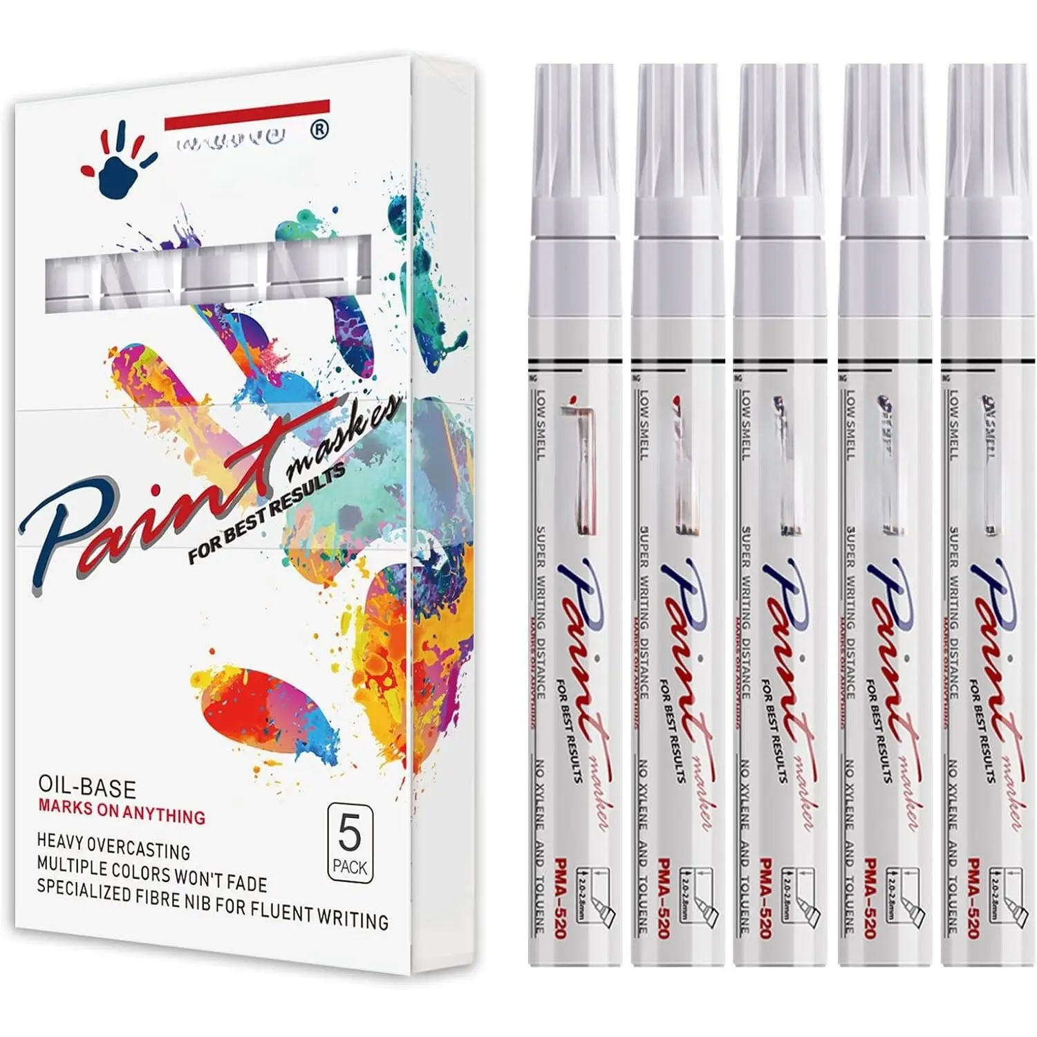 White Oil Based  Pens 5 count, Medium Tip Permanent  Markers | , Quick Drying, Fade Resistant, Permanent Marker Pens for Rock Painting, Plastic, , Metal, Glass, DIY Craft