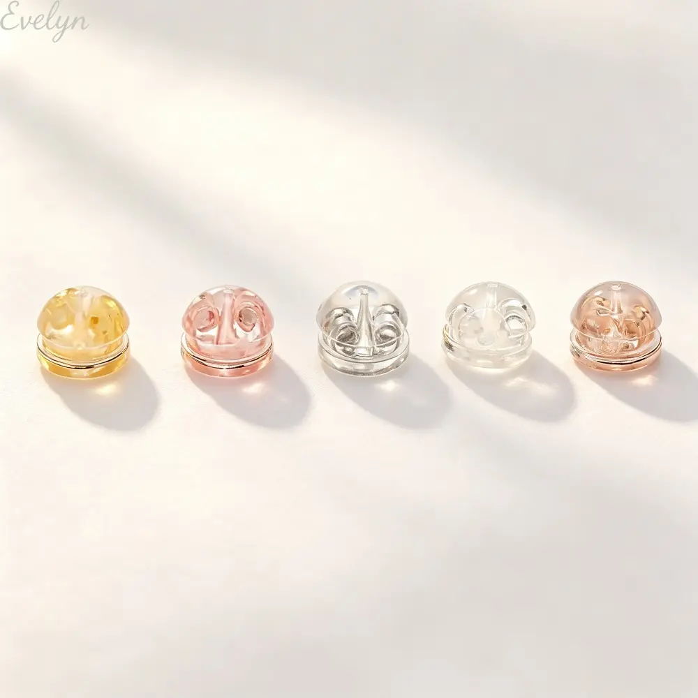 20pcs Multi-Color Silicone Metal Dome-Shaped Locking Earring Backs, Anti-Slip Secure Replacements for Stud Earrings Daily Jewelry Use