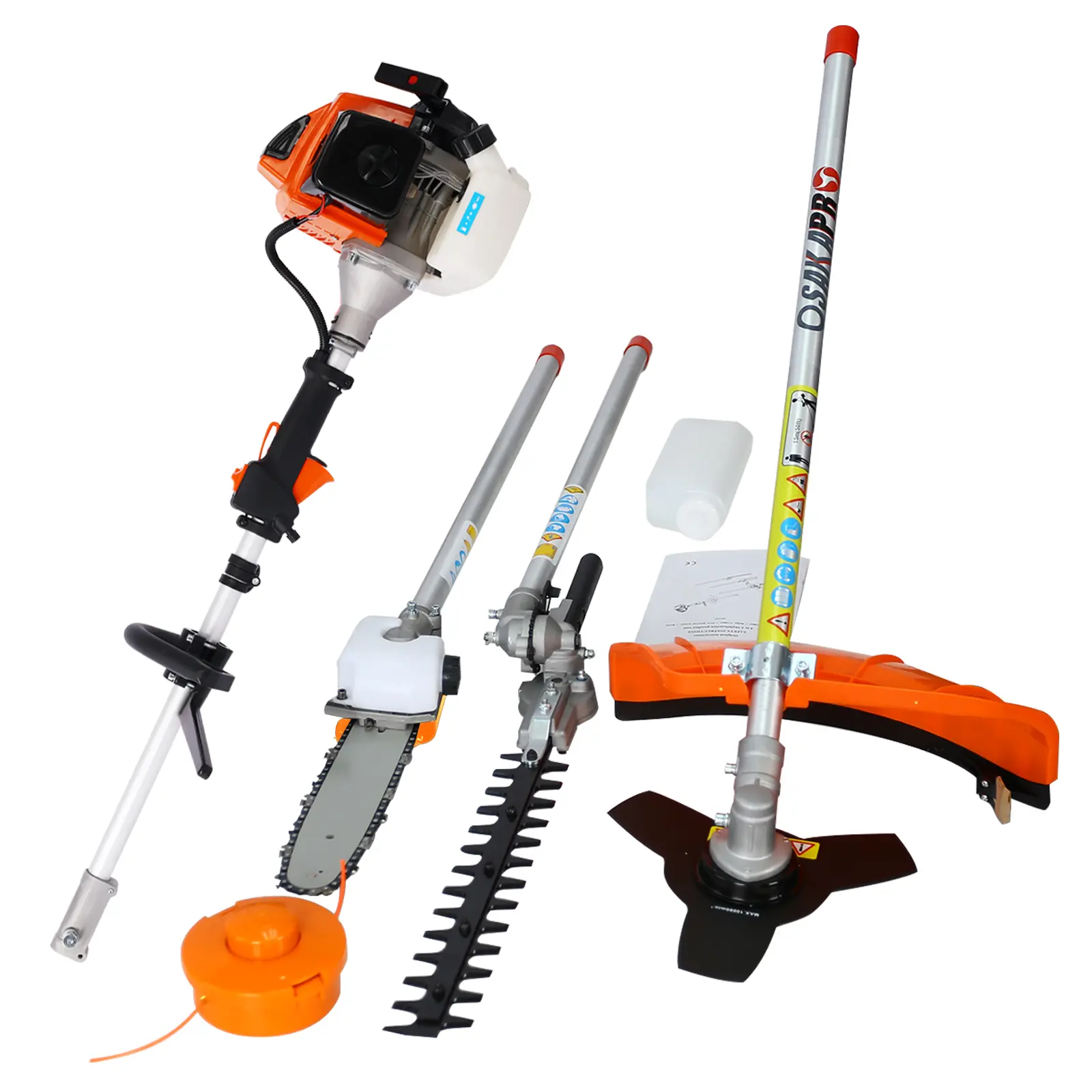 ARCH 4-in-1 Multi-Functional Gas Tool System with 63cc Full Crank 2-Cycle Engine, Pole Saw, Hedge Trimmer, Grass Cutter, Brush Cutter Attachment Full Kit Set, Plastic Body for Yard Maintenance (sohochic)