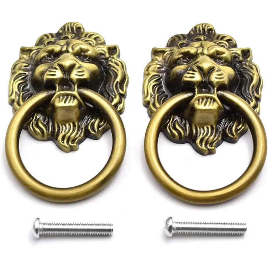 Antique Bronze Zinc Alloy Lion Knob Pull Handle (2-Pack) - 2.64x1.57in, Modern, Artistic Look, Interior Use for Cabin, Dresser, Door, Drawer Pull