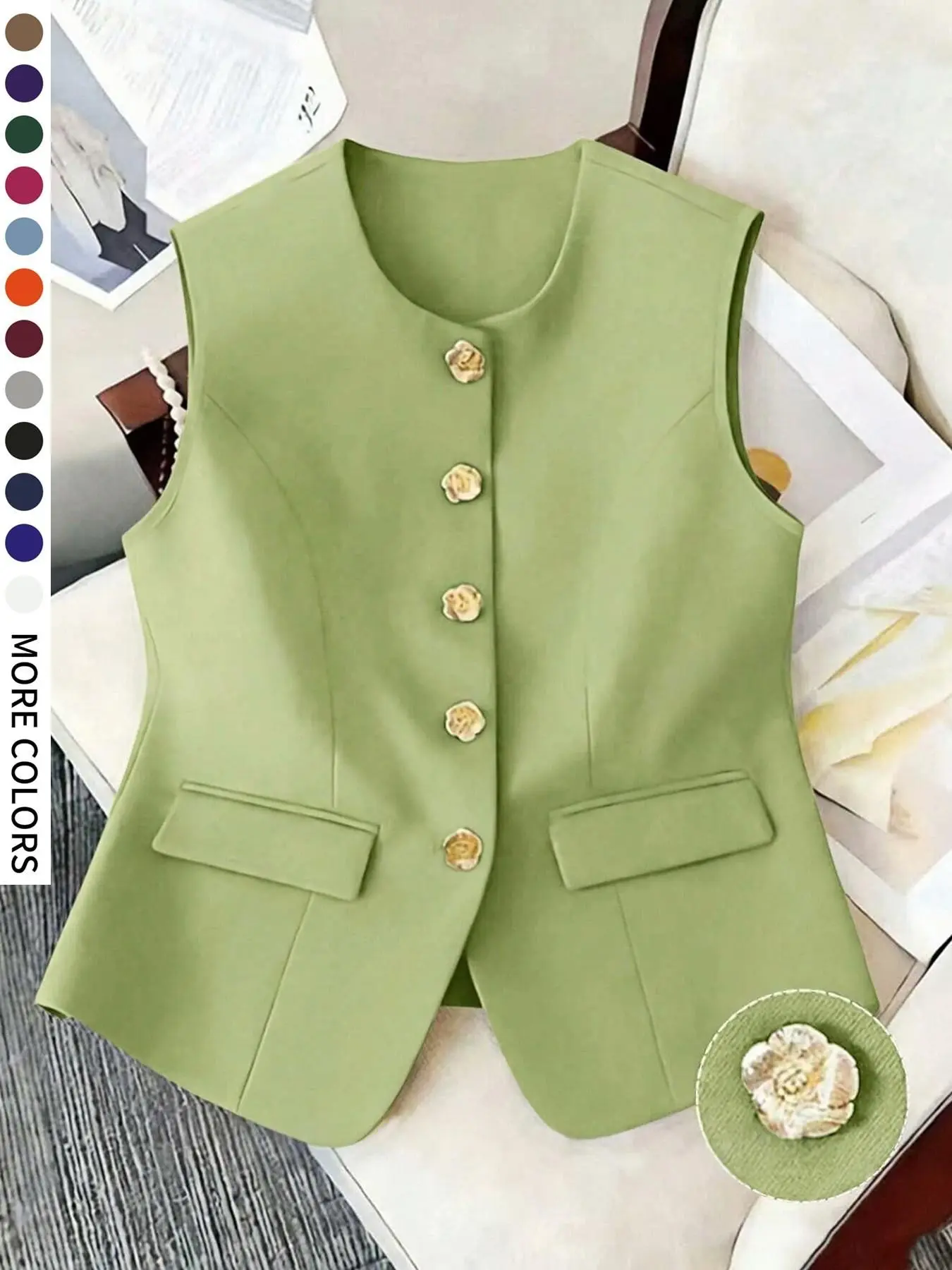 Plus Size Women's European Style Button Crop Vest Tops, Sleeveless Simple Cut, Casual and Neat, Perfect for Daily Outings and Parties