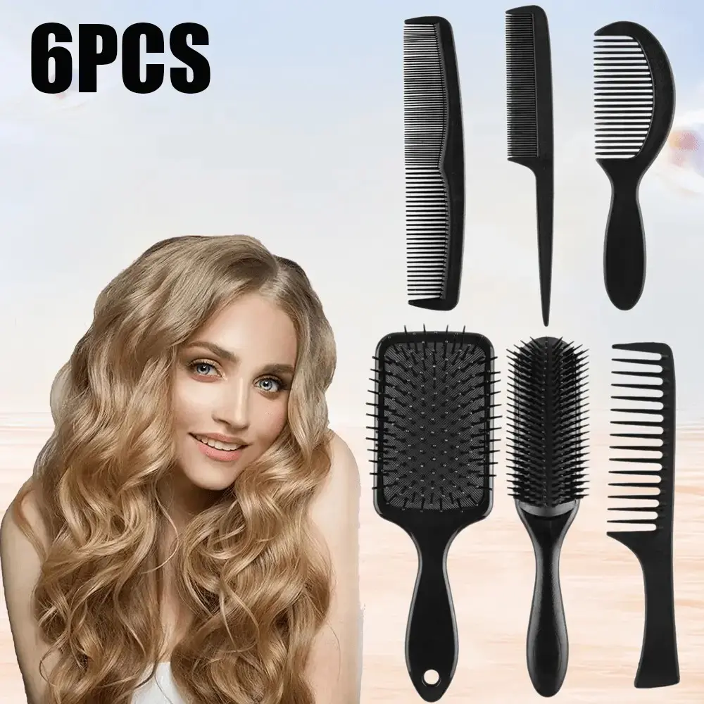 6 Pieces Comb Set - Anti-Static Massage Oval Wide Tooth Tool, Detangling Brush, Tail Tool with Easy Grip for All Hair Types (Dry/Wet)