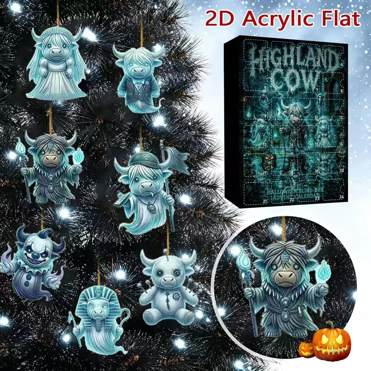 New Halloween Advent Calendar Blind Box - Ornamental Acrylic Tree Hanging Christmas Tree Decorations with Various Sizes