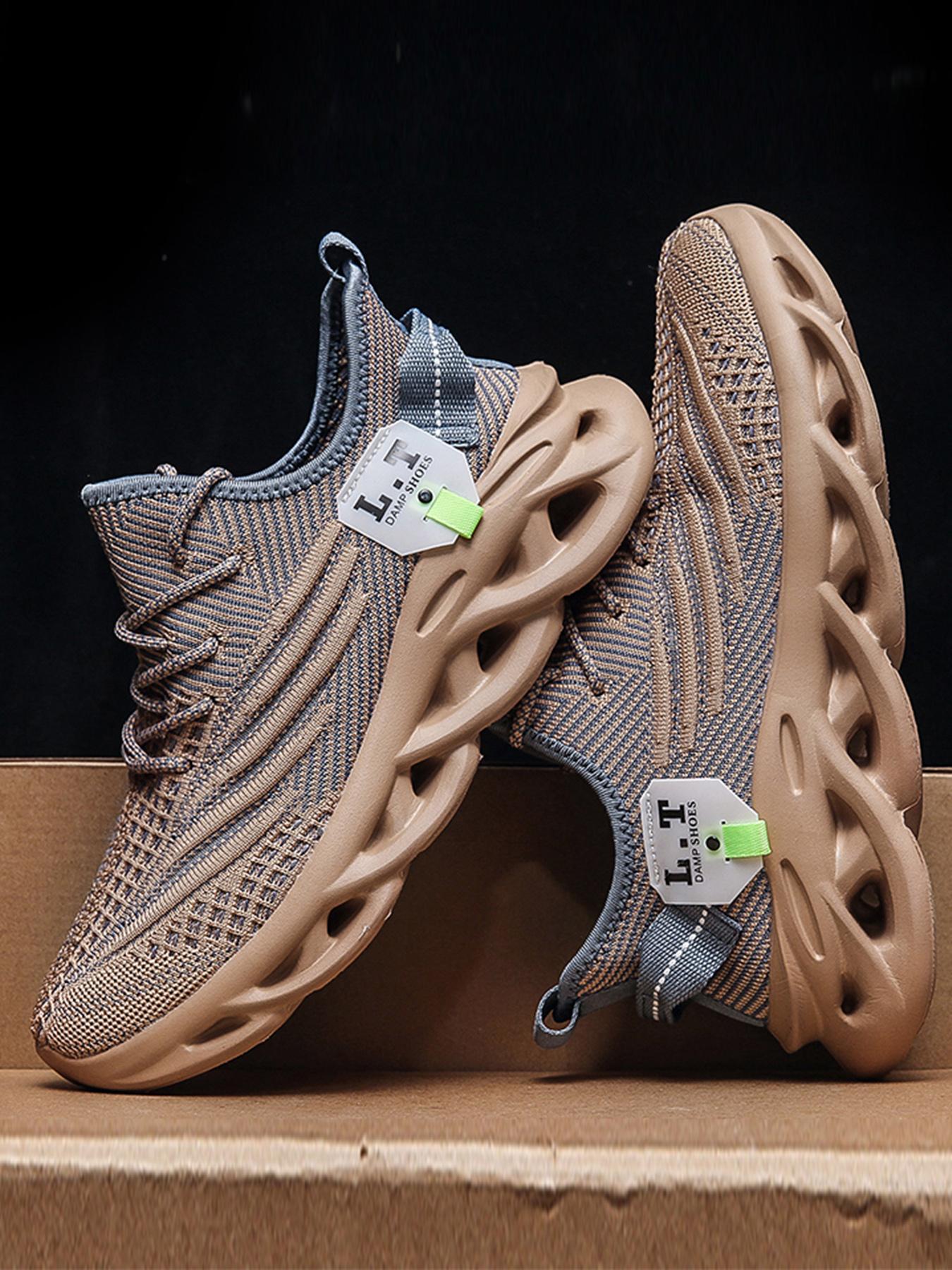 Mens Shoes, Ultra-light Textured Design Lace-up Trainers for Treadmill Wear As Gift, Workout Sneakers, Casual Twist Sole Design Sports Running Shoes for Summer 2025