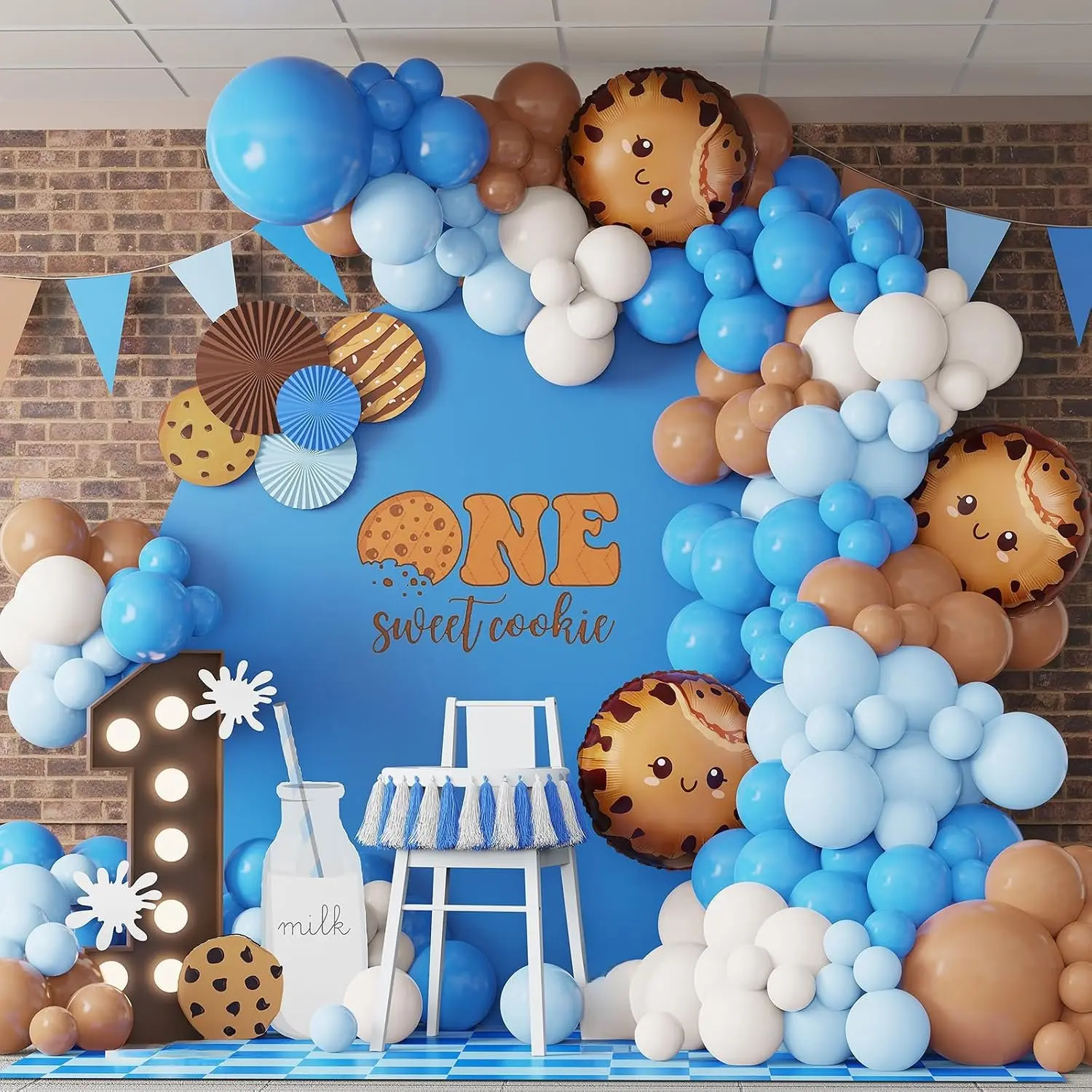 Cookie Party Decoration 135 count Blue and Brown Balloon Garland Arch Kit for  Chip Cookie  Shower  Birthday Party Decorations