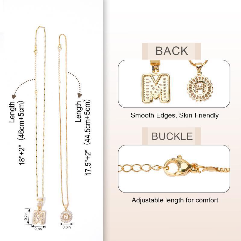 2 Pack Initial Necklace Set - Zircon Letter Pendant for Women, Valentine's & Birthday Gift