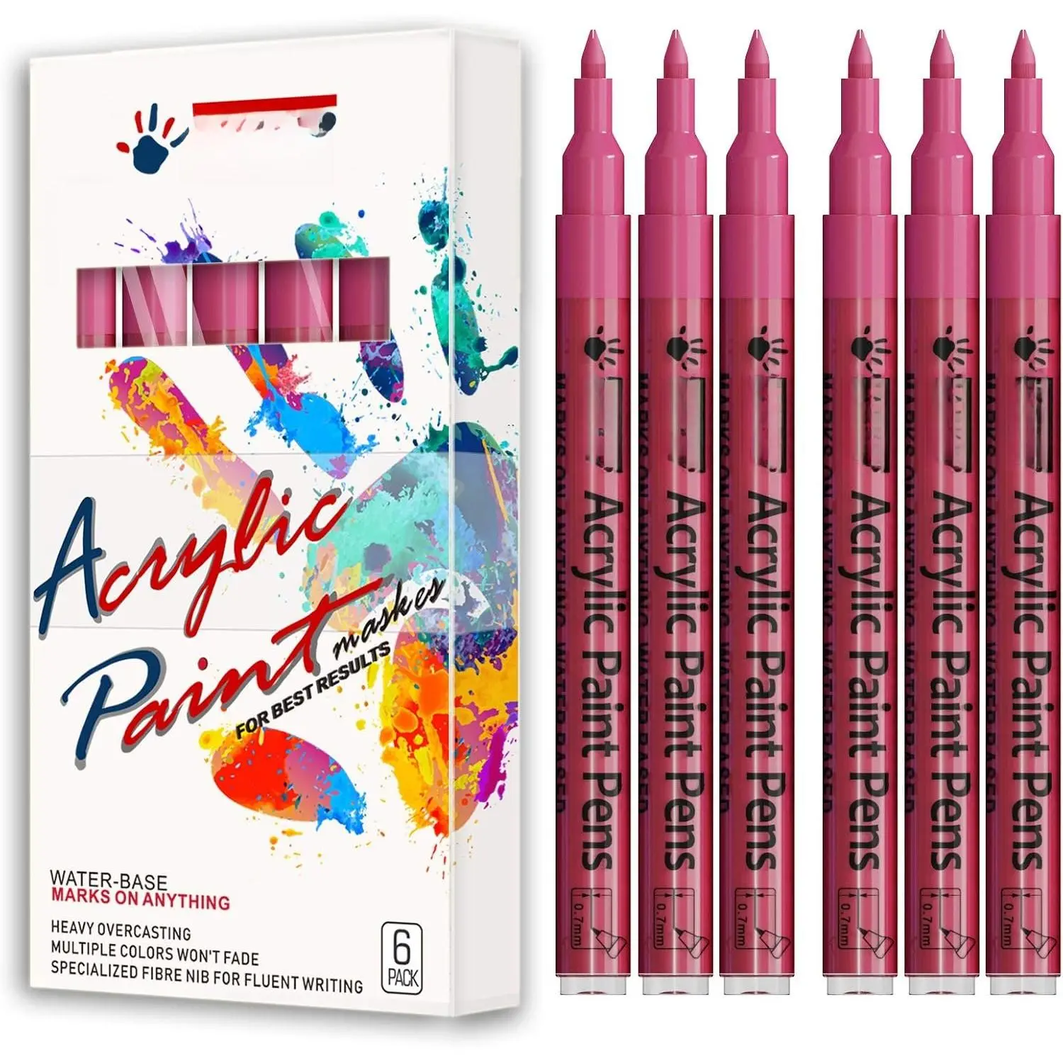 Marker  Pens - 6 Pack  Permanent Marker, 0.7mm Extra Fine Tip    Markers for Art Project, Rock, Ceramic, Glass, , Plastic, Metal, Canvas, DIY Craft
