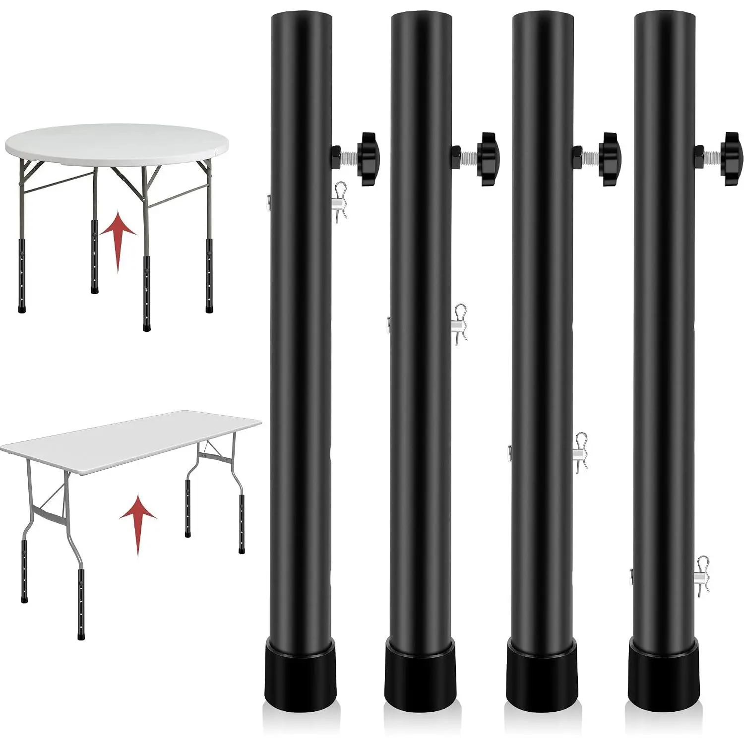 Table Leg Extenders for Folding Tables, Folding Table Legs Extensions for Straight and Bent Legs, Heavy Duty Steel 4 Levels Adjustable Folding Table Leg Risers, Raise Table Height
