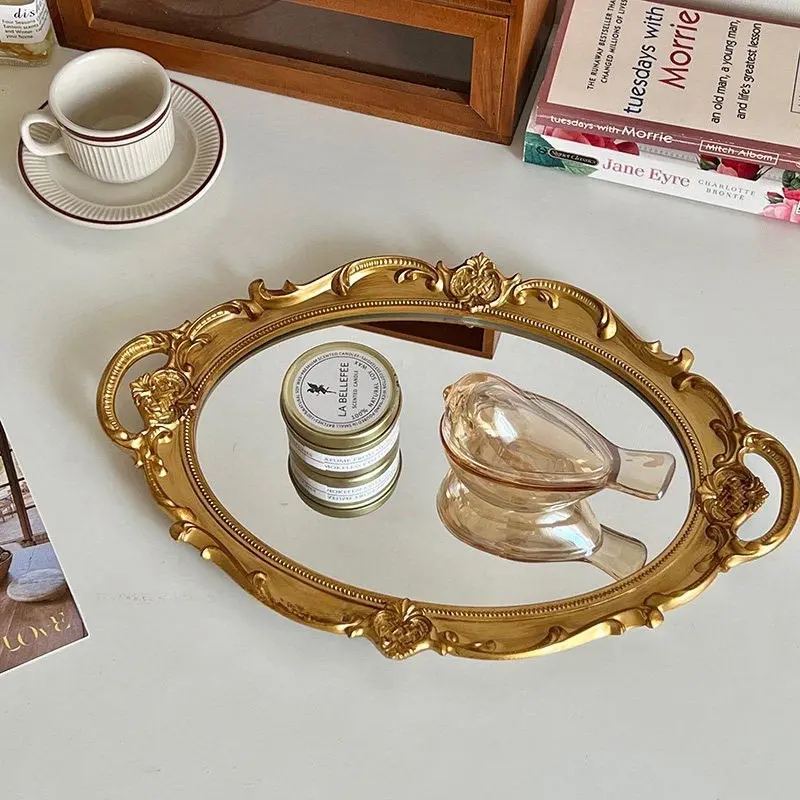 Vintage Frame Wall Mirror, Elegant Floral Pattern Design, Luxurious Home Decor, Vanity or Wall Mounted, Perfect for Makeup