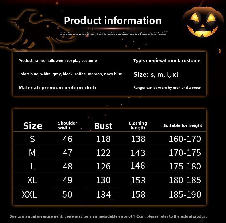 Halloween Cosplay Costume Medieval Monk Robe Wizard Priest Stage Robe