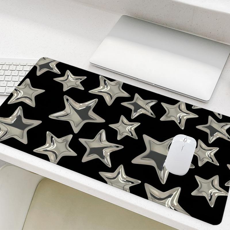 Star Pattern Mouse Pad, Rectangle Gaming Mouse Pad, Non-Slip Rubber Base Stitched Edge Desk Pad for Home Office Game Room, Gaming Desk Accessory