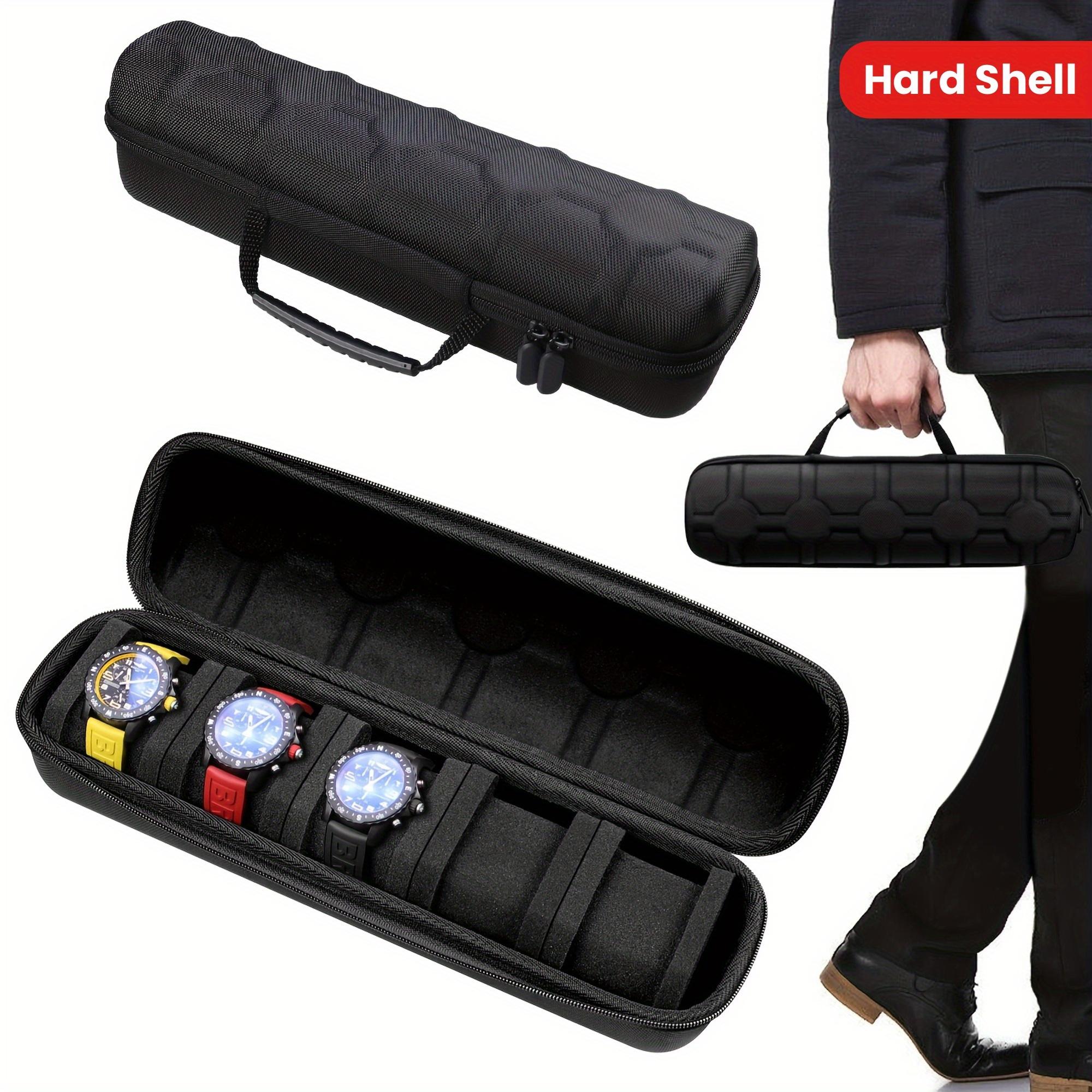 Watch portable storage suitcase with 5 card positions, large-capacity hard case watch storage display box, suitable for men's and women's smart watch storage, with soft foam pillow and handle.