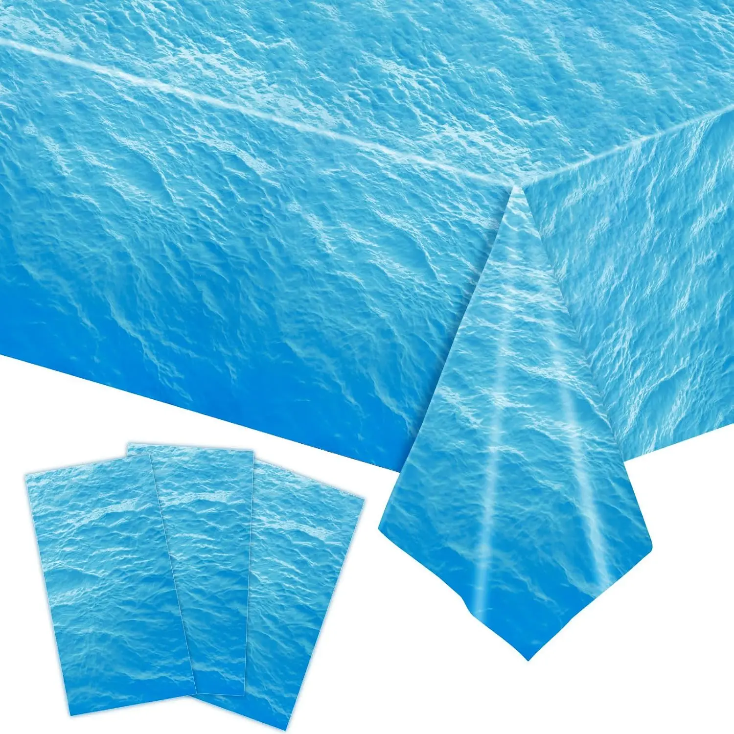3- 54 x 108 Inch  Wave Plastic Tablecloth - Realistic Water Design, Disposable Rectangle Table Cover for Dining, Picnic, Beach Party, Sea Theme, Pool Party, Summer Indoor Outdoor Decoration