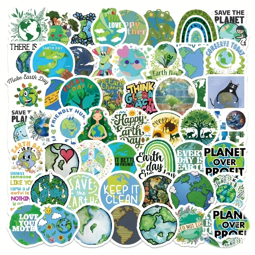 100pcs Earth Day Stickers, Creative Decorative Stickers for Notebooks and Water Cups, Educational and Protective Earth Care Stickers
