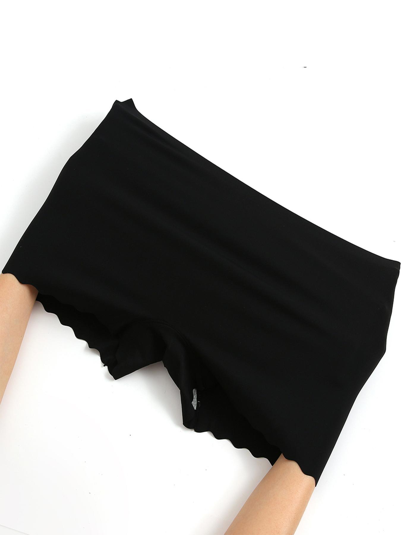 Women's 3pcs Solid Scallop Trim Boxer Briefs, Soft Comfy Breathable Seamless Knicker for Daily Wear, Ladies Underwear for All Seasons