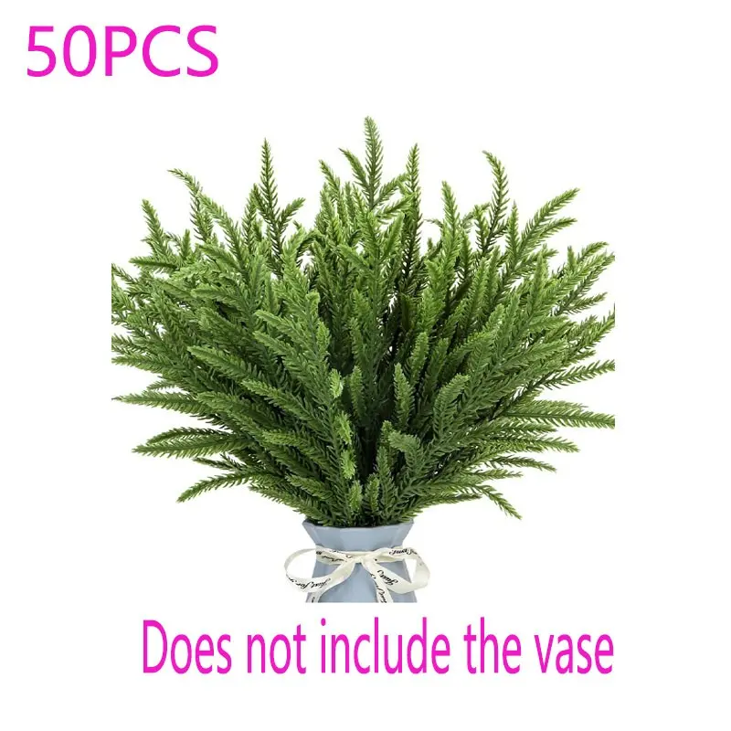 50 pieces of realistic touch Norfolk pine branches - 13.78 inches artificial Christmas green plant stems, resembling plant stems, suitable for vases, DIY handicrafts, wreaths, Christmas decorations, indoor/outdoor decorations, home decorations