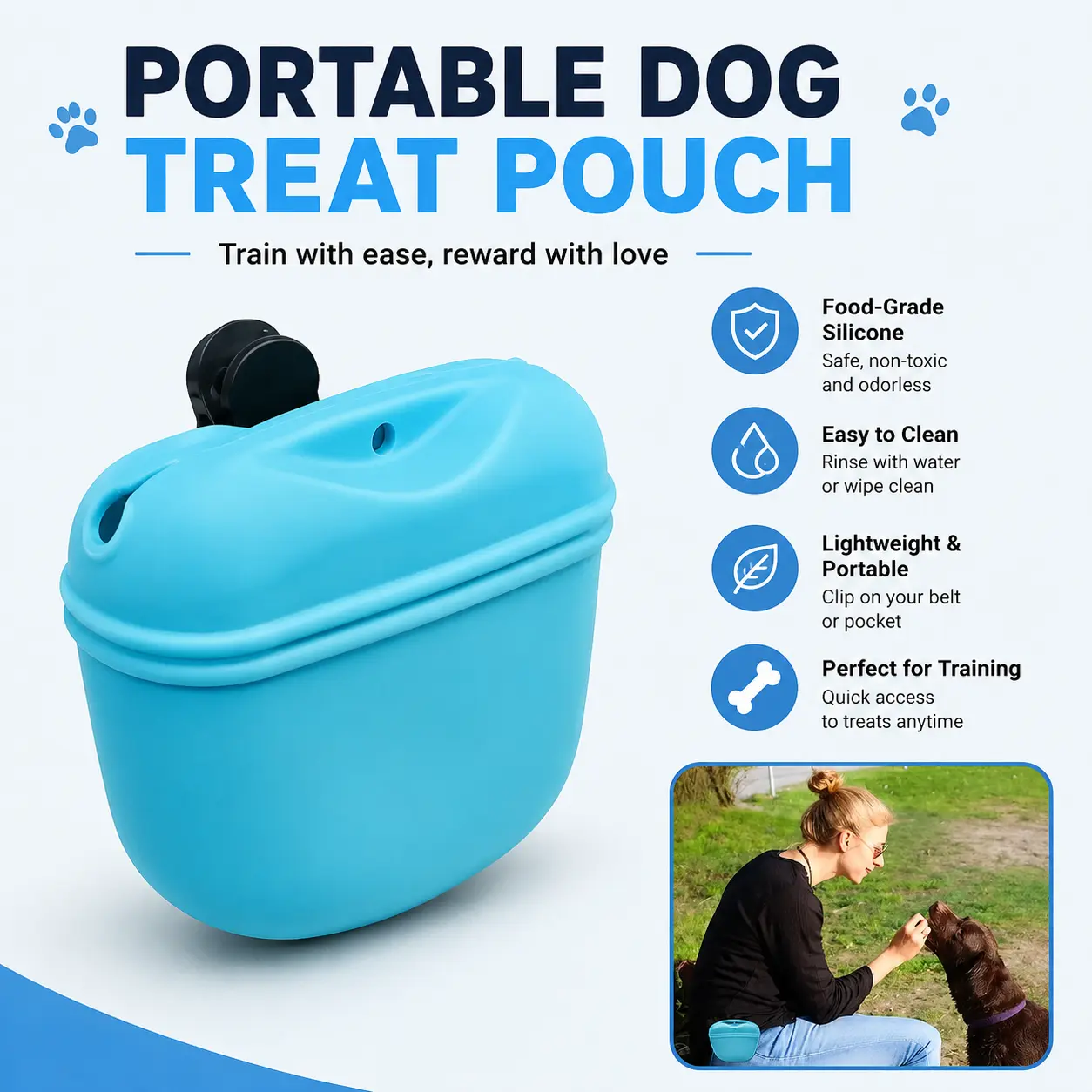 Portable Silicone Dog Training Treat Pouch, Dog Snack Bag, Pet Training Treat Pouch, Training Aid, Training Gear, Pet Supplies, Puppy Training Tools-YY0