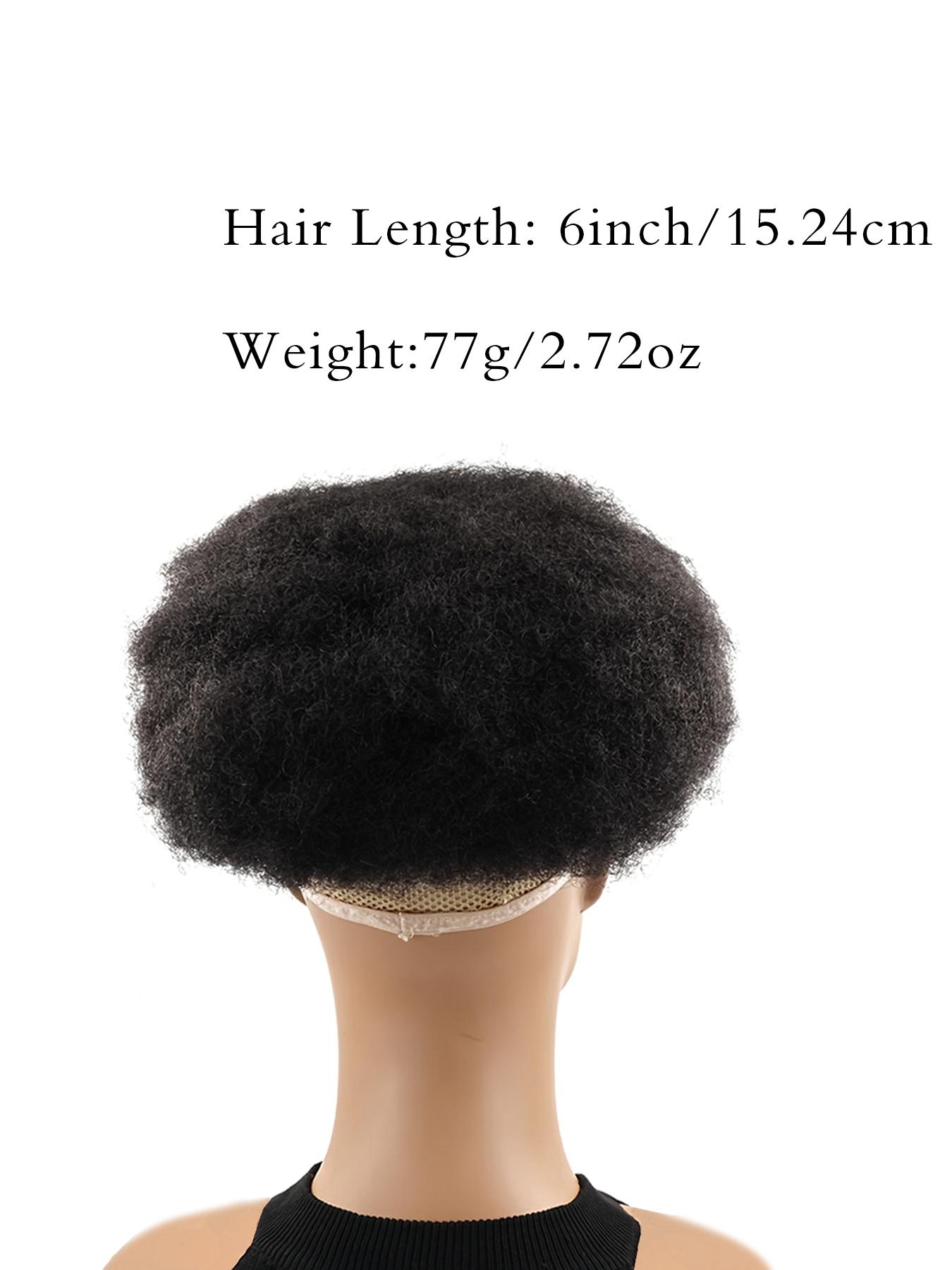 Men's Afro Curly Short Wigs 70s 80s Disco Rocker Style, 100% Human Hair, 6 Inch Black African Kinky Curly 8*10”Lace Base for Daily Wear, Party & Cosplay