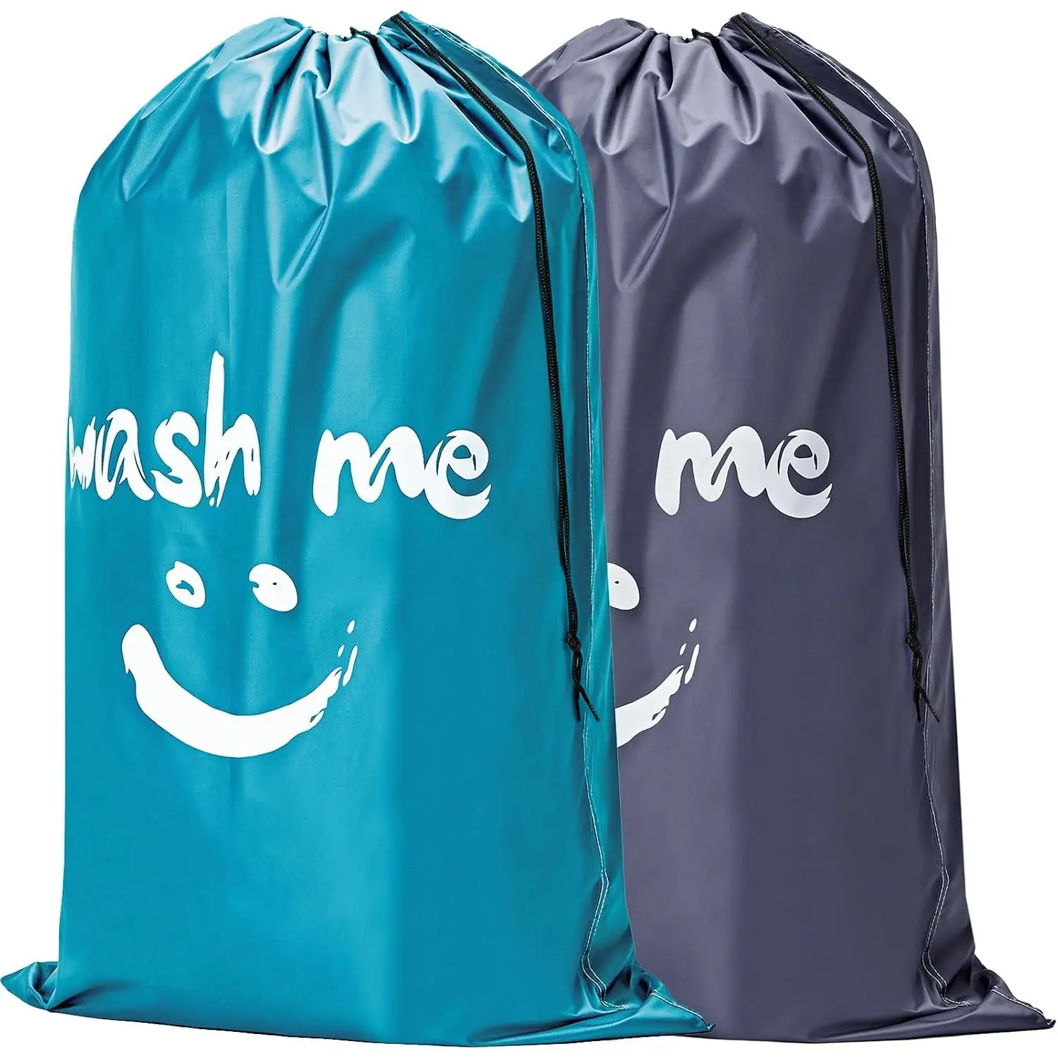 2 Pack XL Laundry Bag 28" x 40",  Dirty Clothes Organizer | Holds 3-4 Loads, Machine Washable Drawstring Laundry Bag for Dorm, Camp, Laundromat, Family, Travel,Grey & Sky Blue
