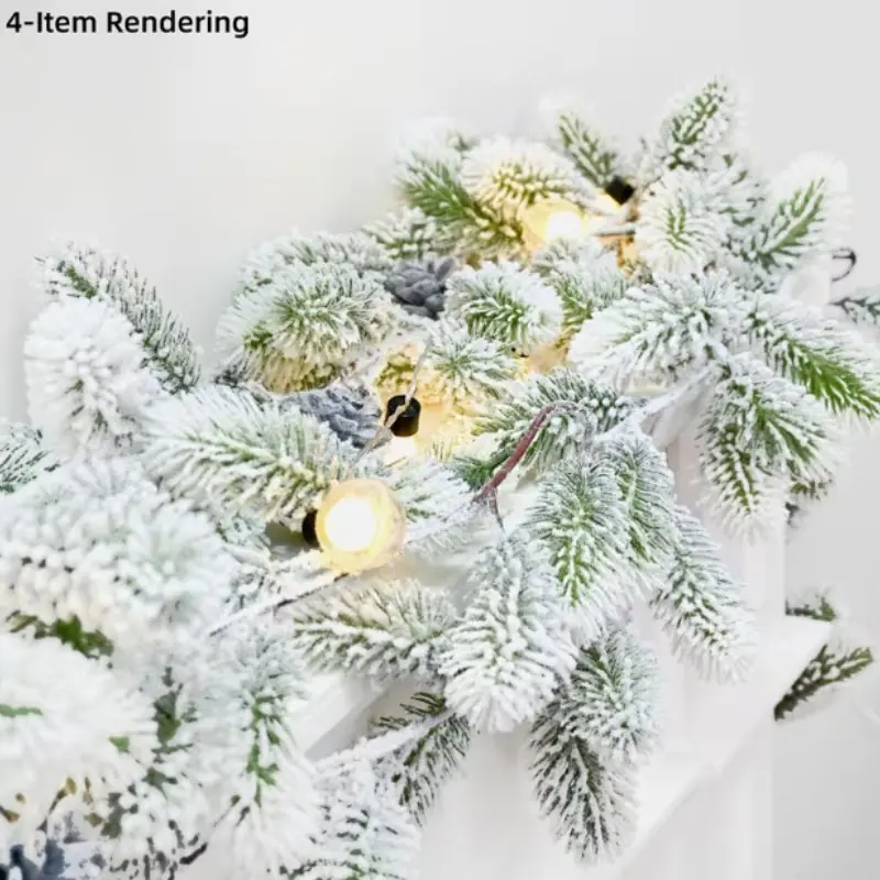 2pcs Artificial Flocked Pine Garland, Snow-Dusted Cedar Greenery, Winter Wonderland Christmas Decor, Thanksgiving Home Decor, Indoor Xmas Wall Decor