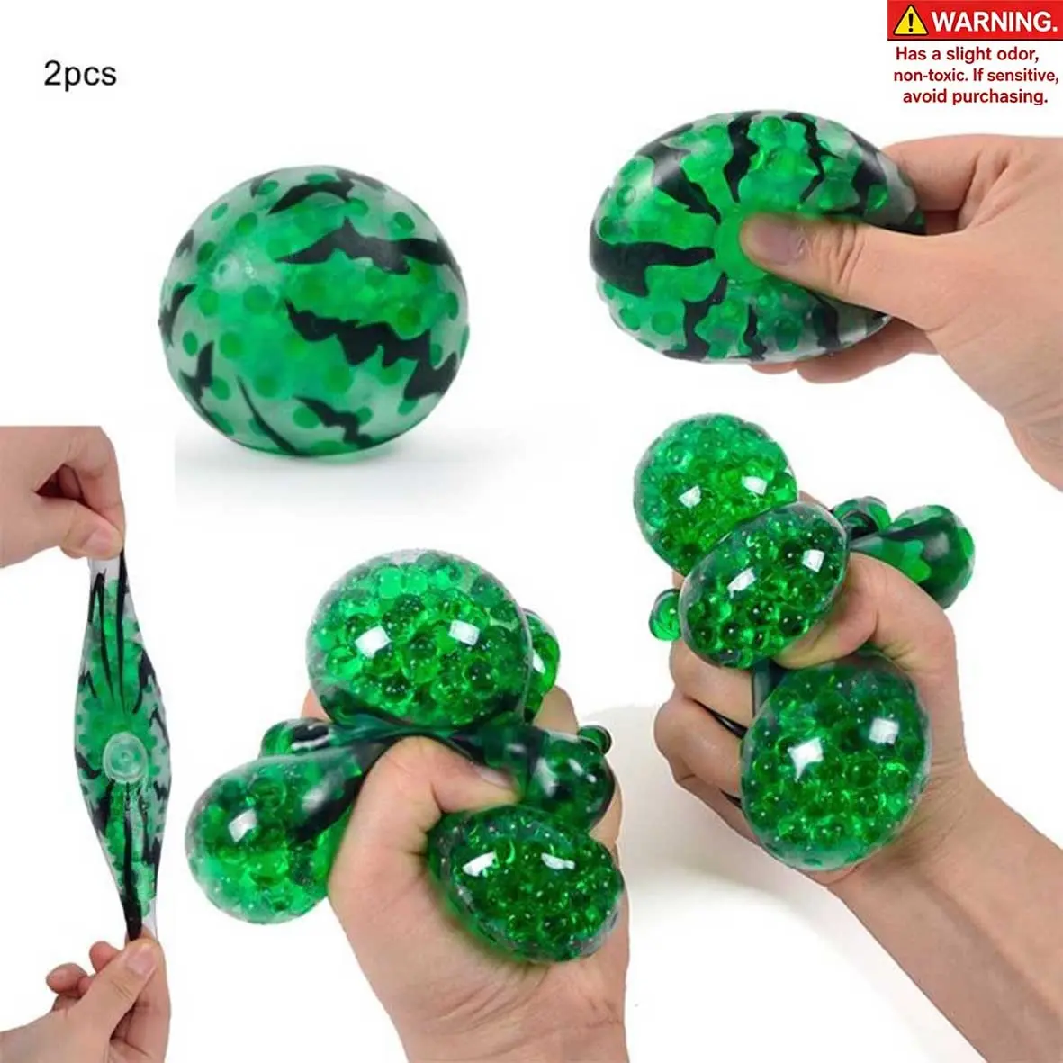 Watermelon-shaped fidget toy filled with colorful beads, super soft & squeezable, ideal stress relief fidgets for kids and adults