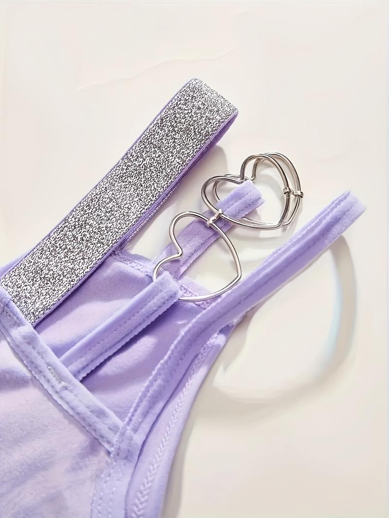 6 Pack Women's Sexy Heart-Shaped Chain Bikini Panties - Mixed Colors, Fashionable Soft Breathable Nylon Blend, Mature Elegant Low-Waist Design, Suitable for Parties and Romantic Dates Swim Knicker