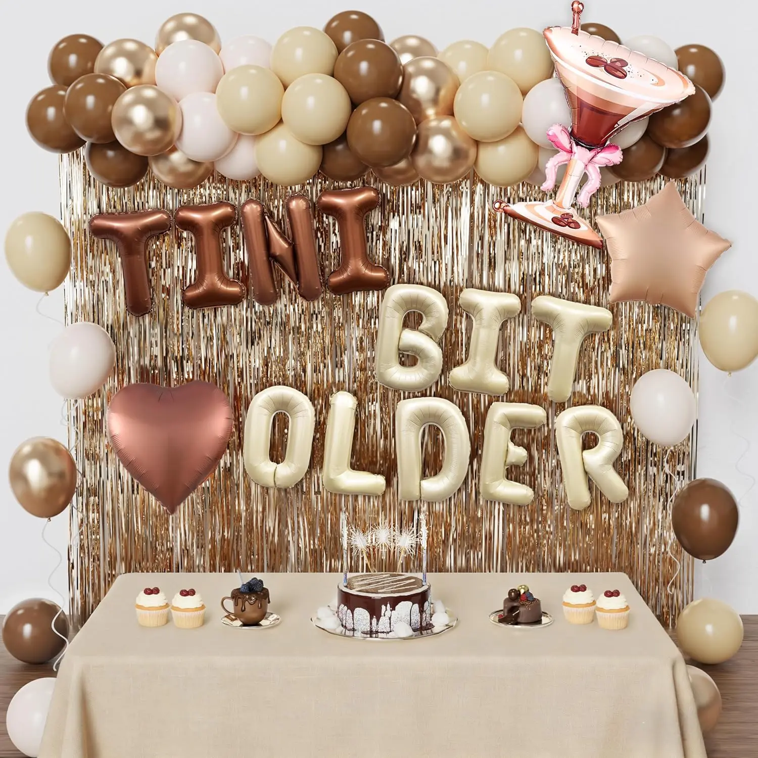 Tiny Bit Older Birthday Decorations, 61Pcs Espresso Martini Balloon Garland with Coffee Martini Balloon Fringe Curtain for A Tiny Bit Older Birthday Girl Women Martini Bachelorette Bridal Shower