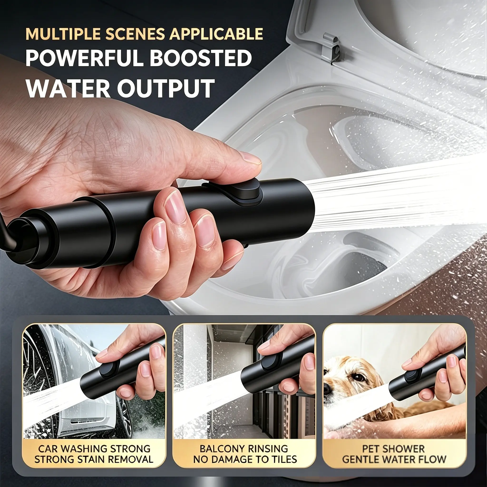 Multi-Function High-Pressure Washer Gun, 3 Color Options, Handheld Cleaner with Smooth Button, Ideal for Bathroom, Car Wash, Pet Bathing