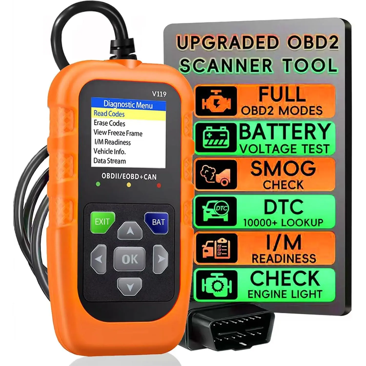 V119 OBD2 Scanner Code Reader, Check Engine Light Diagnostic Tool,   Tester for  Since 1996