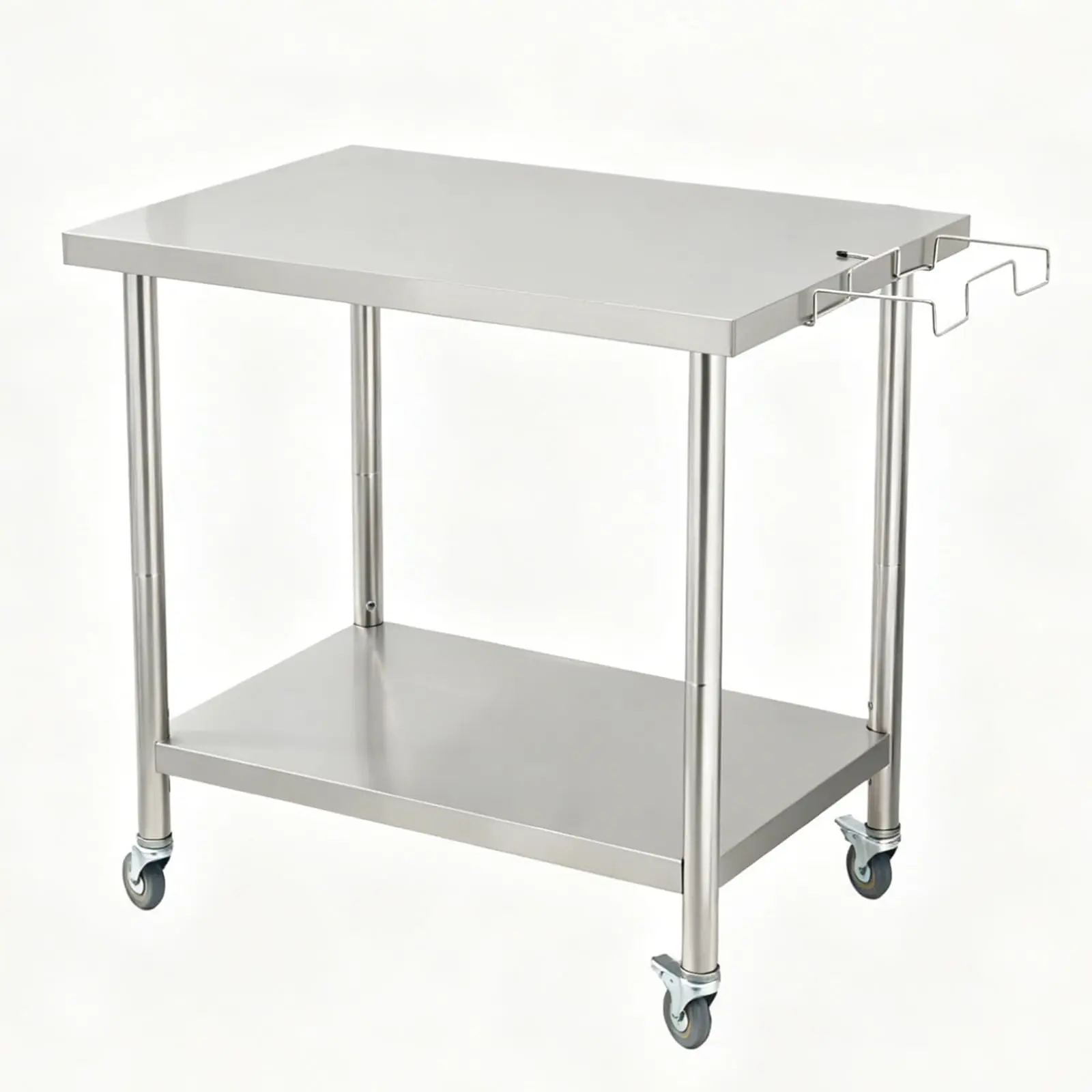 48" Mobile Stainless Steel Table – 2-Tier with Waste Bin Shelf & Casters – for Food Prep/Catering – NSF Grade, Rust-Proof – Commercial Kitchen