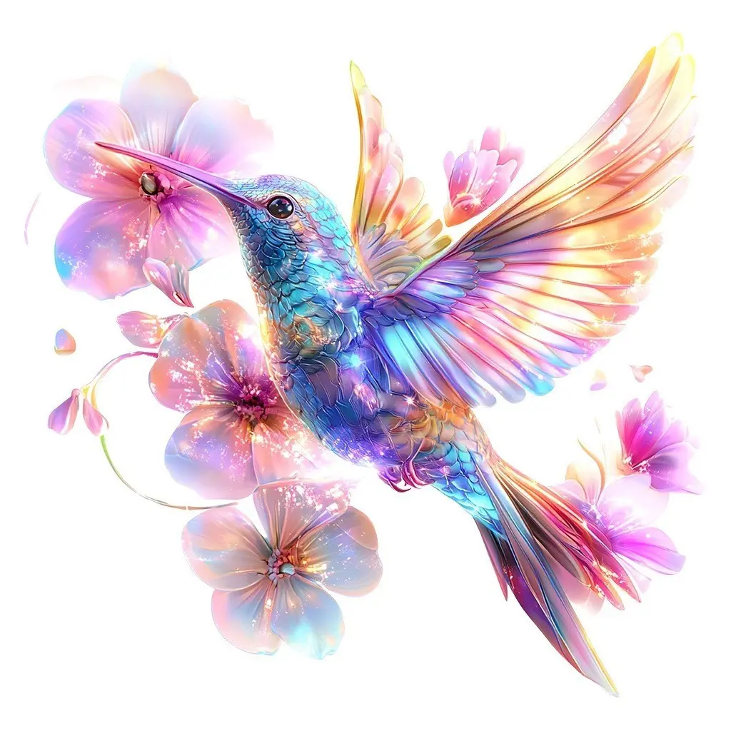 2026 New Self-Adhesive Rainbow Light Hummingbird Floral Wall Sticker, Living Room Bedroom Wallpaper Decor, Flat Sticker Type
