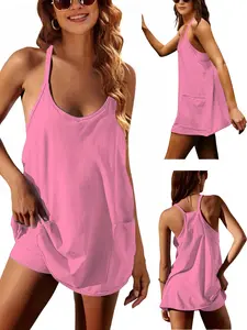 Viral Tiktok Two-Piece Set, V-Neck Racerback Top, Loose Fit Beach Cover-Up, Summer Vacation, Various Colors Available