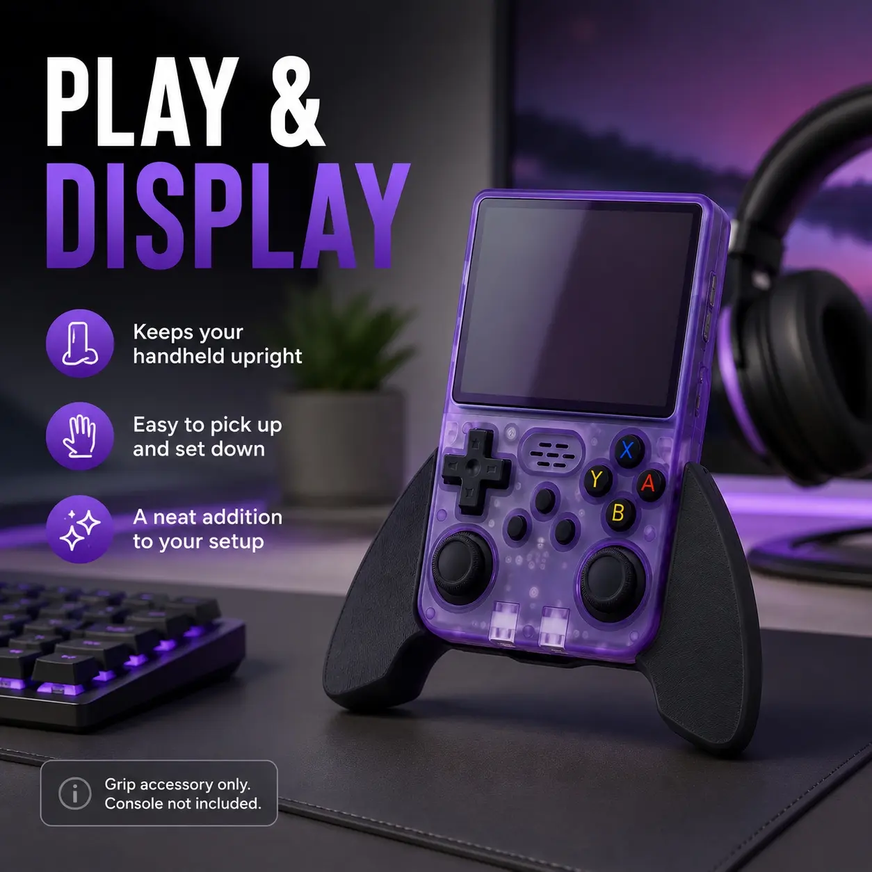 R36S Grip Handle Ergonomic Handheld Game Console Grip Stand Comfortable 3D Printed Controller Holder Accessory for R36S Retro Gaming Console, Console Not Included