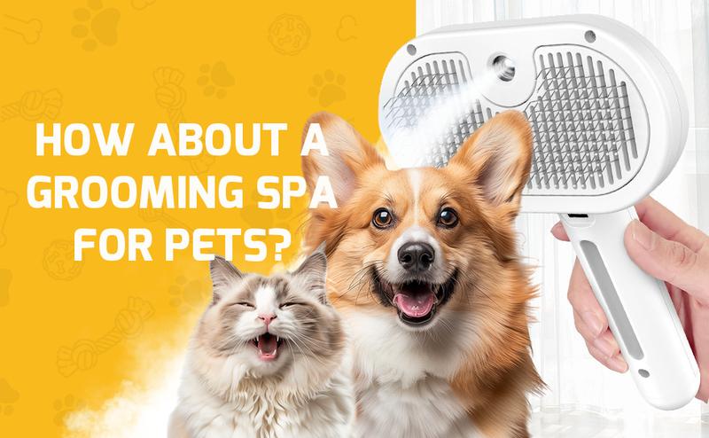 Steam Cat Brush for Shedding - 3 In 1 Self Cleaning Dog Brush for Long & Short Hair Dogs & Cats, White