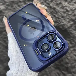 MagSafe Magnetic Acrylic Hard Clear Case for iPhone 17 16 15 Pro Max 17 Air Plus 14 13 12  Camera Lens Protector with built-in Ring Kickstand, Military Grade Shockproof Phone Cover