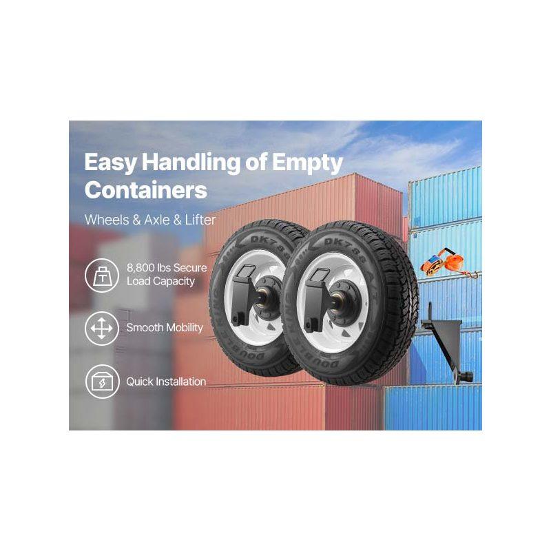 VEVOR Shipping Container Wheels 8-Lug Wheels Kit, Heavy Duty Shipping Container Accessories with Ratchet Tie Down-Moves 20 ft - 40 ft, Secure Transport for Dock, Warehouse, Construction Site, Black